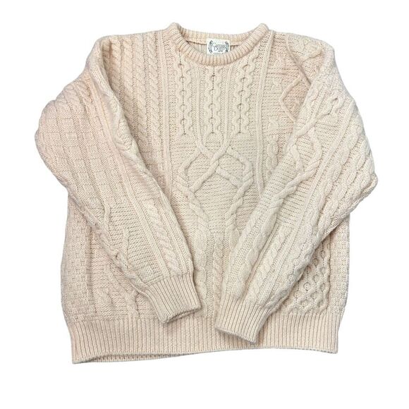 Carraig Donn Aran Sweater Womens XL Cream Cable Knit Pullover 100% Pure New Wool - Picture 4 of 12